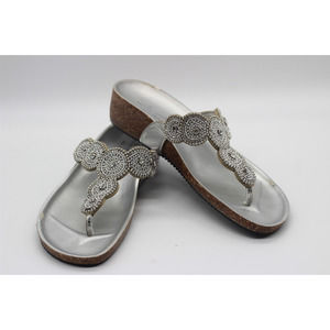 Mila Paoli Made in Italy Silver Embellished Rhinestone Beaded Sandals Size 8.5M